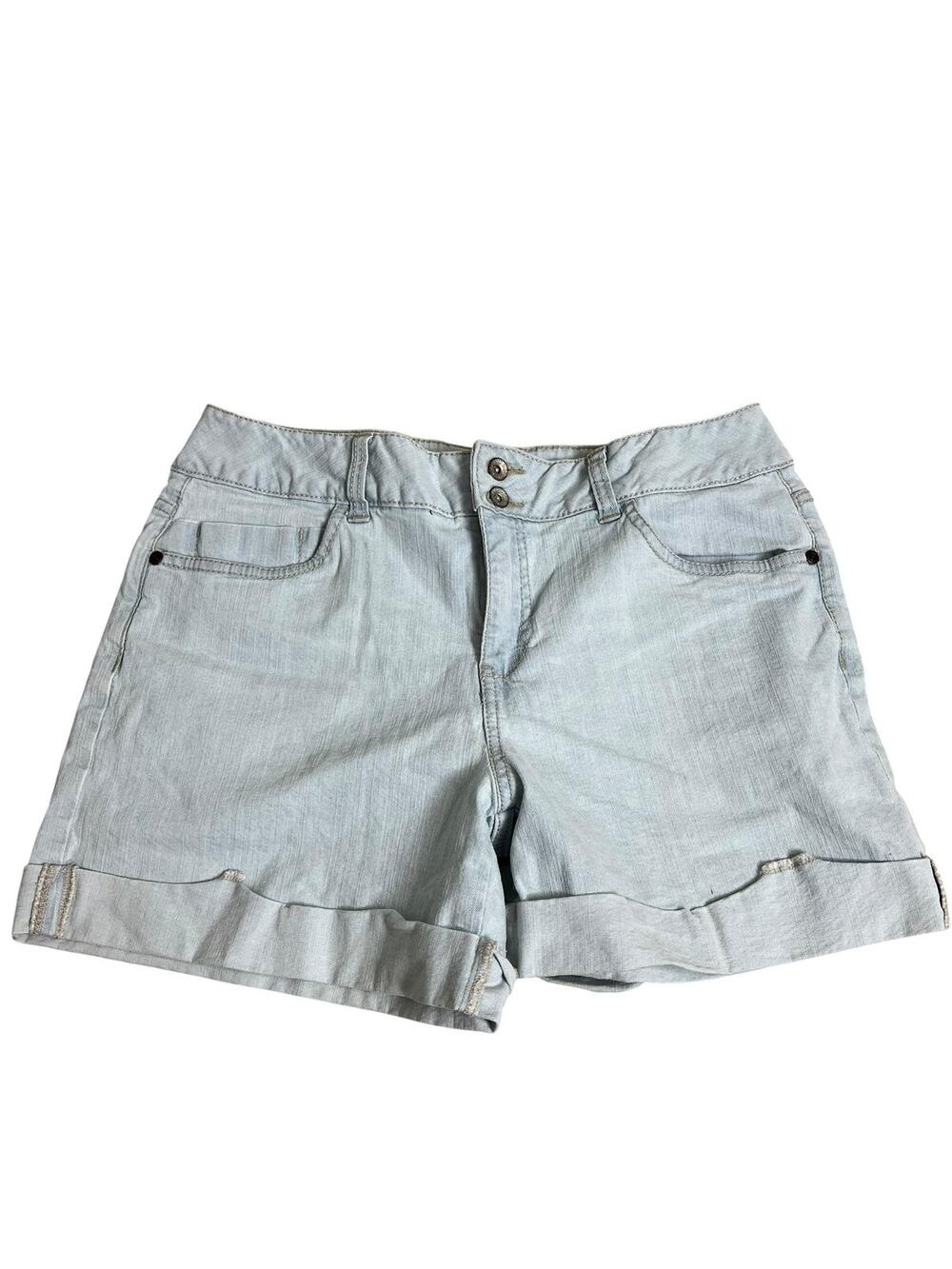 Faded Glory Denim Chino Shorts Womens 10 Blue Cuffed Flat Front Casual Summer